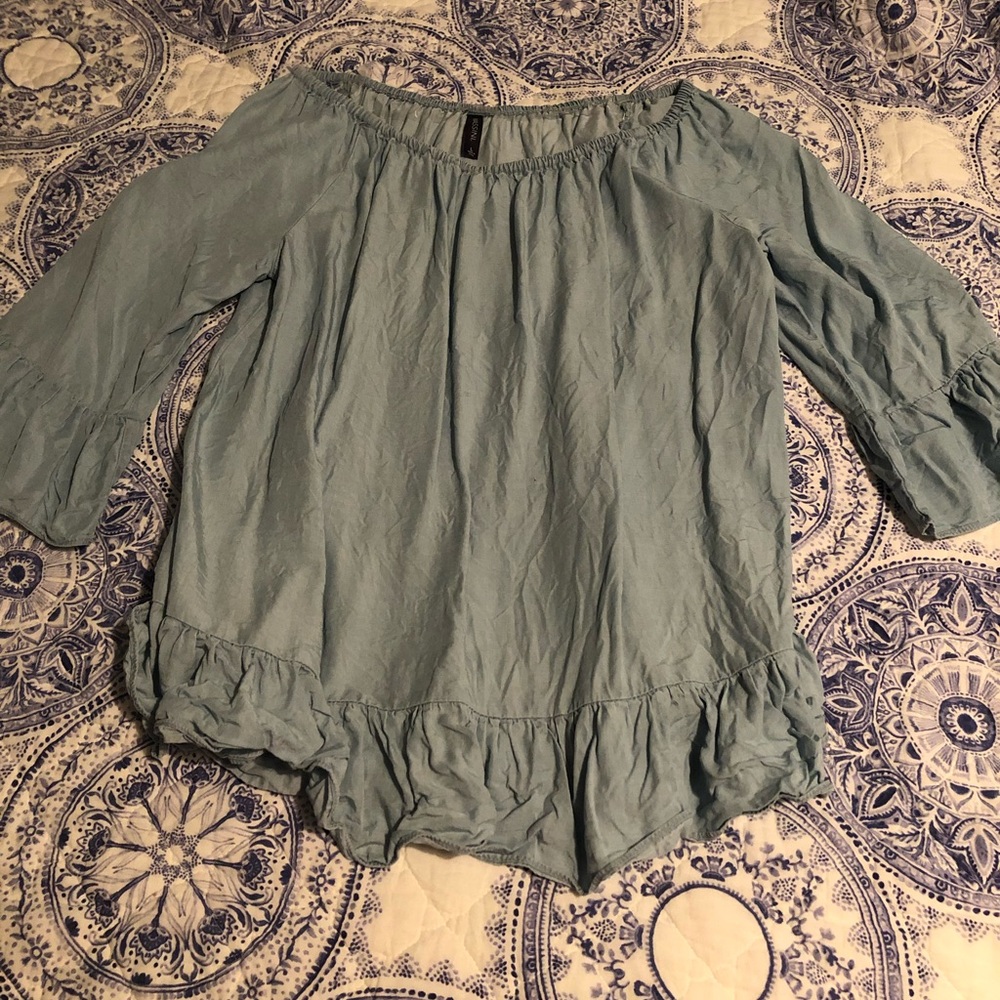 chambray top with ruffles